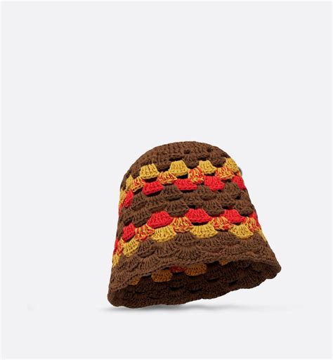 DIOR TEARS Crochet Bucket Hat Brown, Red and Orange Cotton